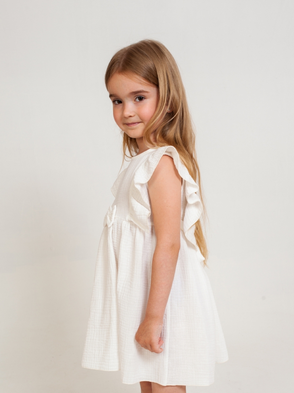 322-МО. Платье из муслина детское, хлопок 100% молочный, р. 122,128,134,140