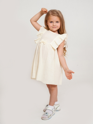 Купить 322-СЛ. Платье из муслина детское, хлопок 100% сливочный, р. 74,80,86,92 в Новороссийске