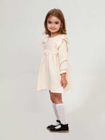 Купить 321-СЛ. Платье из муслина детское, хлопок 100% сливочный, р. 74,80,86,92 в Новороссийске