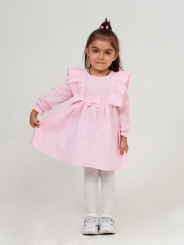 Купить 321-Р. Платье из муслина детское, хлопок 100% розовый, р. 74,80,86,92 в Новороссийске